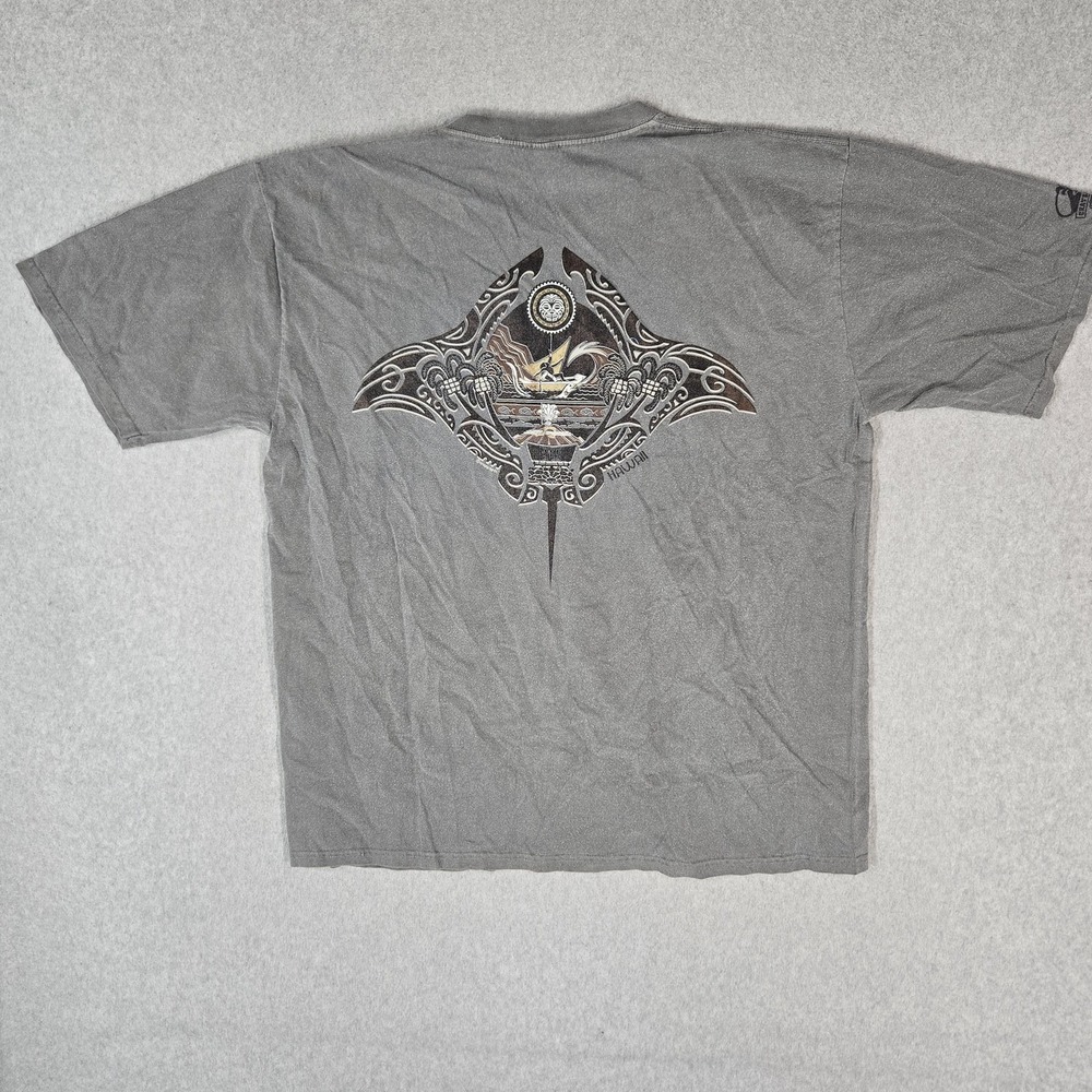 Crazy Shirts Men Shirt XL Gray Maui Legend Manta Ray Logo Short Sleeve